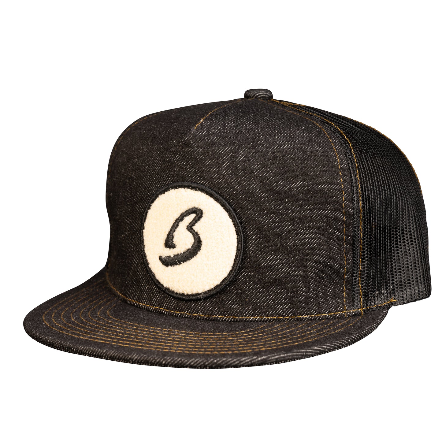 Fuzzy Circle B Trucker Hat Denim