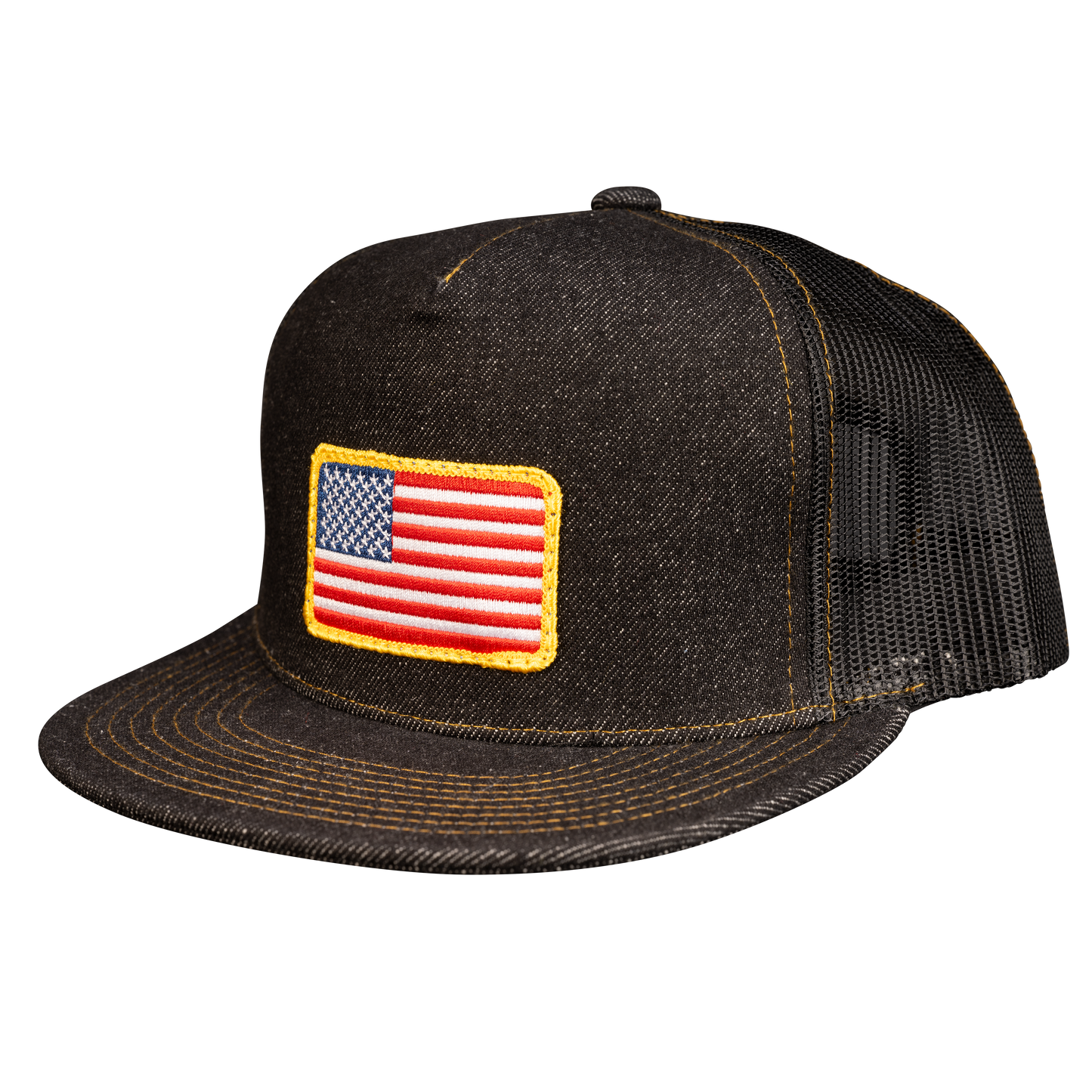 American Flag Denim Trucker Hat
