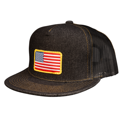 American Flag Denim Trucker Hat