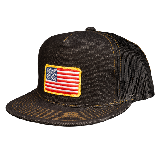 American Flag Denim Trucker Hat