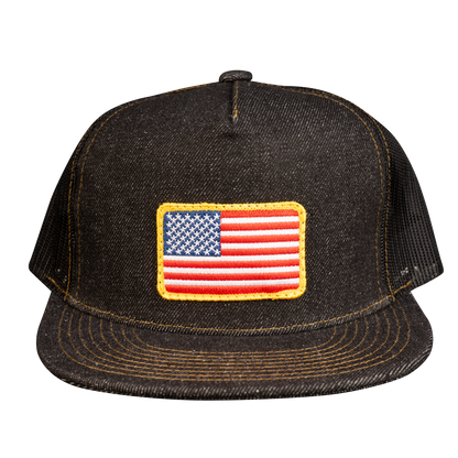 American Flag Denim Trucker Hat