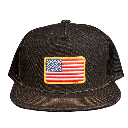 American Flag Denim Trucker Hat